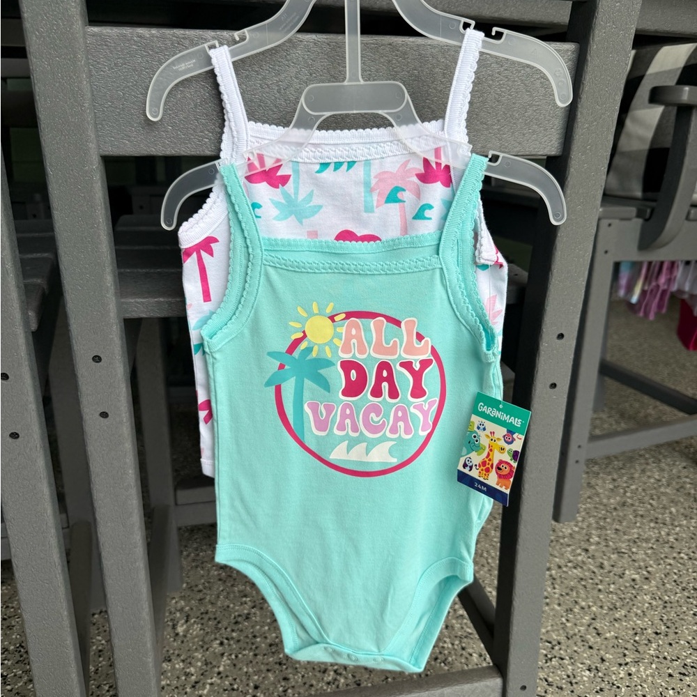 Garanimals Mint and White Bodysuit With Palm Trees Sunshine Beach- All Day Vacay